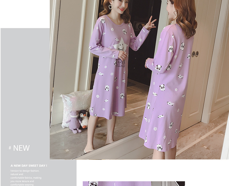 Váy ngủ nữ mùa đông dài phần cotton dễ thương phiên bản Hàn Quốc của bộ đồ ngủ dài tay cỡ lớn tươi mát mùa xuân và mùa thu có thể mặc rộng đầm mặc nhà thoải mái