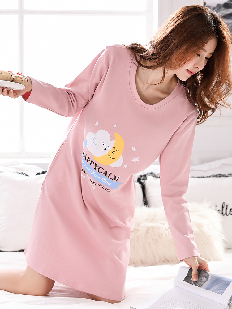 Long-sleeved night dress women's spring and autumn long version cotton dress autumn, winter and summer cotton pajamas 2021 new