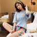 Bộ đồ ngủ nữ mùa hè bông mỏng quanh cổ tuổi teen ngắn tay womens quần short hai mảnh bộ mùa hè nhà mặc. 