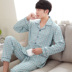 Pyjama nam mùa xuân và mùa thu bông trung niên tăng có thể mặc quần áo dài tay mens hai mảnh quần áo mùa đông nhà. 