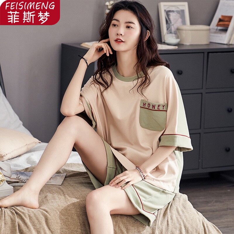 Pajamas women's summer pure cotton thin section 2021 new spring and summer short-sleeved shorts two-piece suit home service