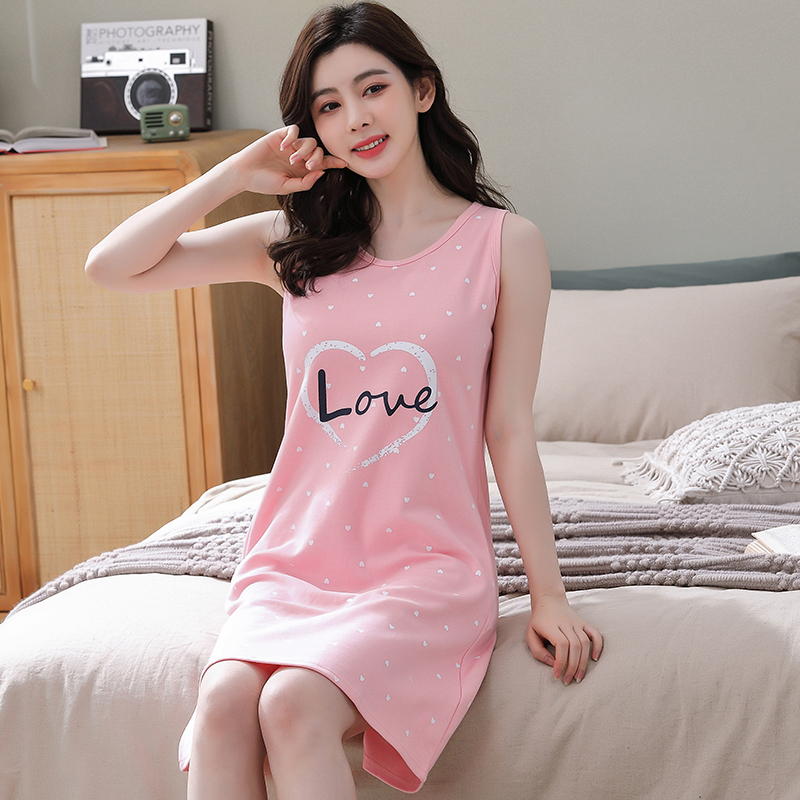 Women's Nightgown 2026 New Summer Style Vest Knitted Thin Sleeveless Comfortable Over-The-Knee Summer Nightgown Dress Loungewear