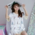 Bộ đồ ngủ nữ mùa hè ngắn tay cotton kích thước lớn quần áo gia đình lỏng lẻo Học sinh bộ đồ hai mảnh tươi có thể mặc ngoài dịch vụ gia đình