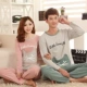 Bộ đồ ngủ cotton nữ mùa đông dễ thương size lớn có thể mặc mùa xuân dài tay Hàn Quốc và mùa thu nam phục vụ tại nhà mùa đông