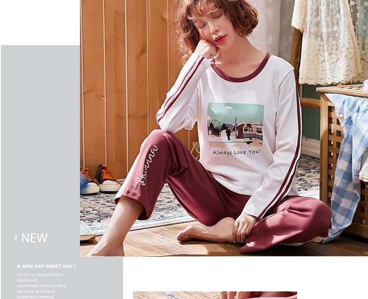 Bộ đồ ngủ dài tay cho nữ mùa thu mỏng phần cotton phiên bản Hàn Quốc của các cô gái có thể mặc bộ đồ hai dây mùa xuân và mẫu mùa thu đồ bộ cát hàn