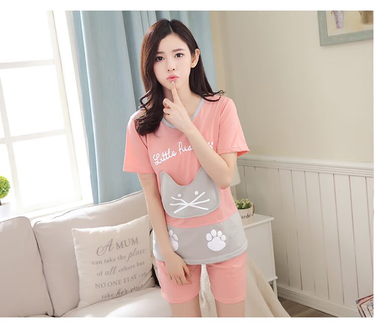 Bộ đồ ngủ ngắn tay cho bé gái mùa hè cotton hai mảnh phù hợp với sinh viên Hàn Quốc tươi rói bên ngoài mặc dịch vụ mặc nhà bộ thể thao nữ mùa đông