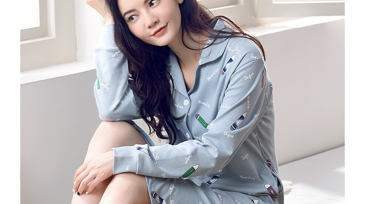 Áo ngủ nữ mùa đông dài bà bầu cho mẹ tải cotton Hàn Quốc tươi có thể mặc đồ ngủ dễ thương mùa thu và mùa đông váy ngủ mùa đông