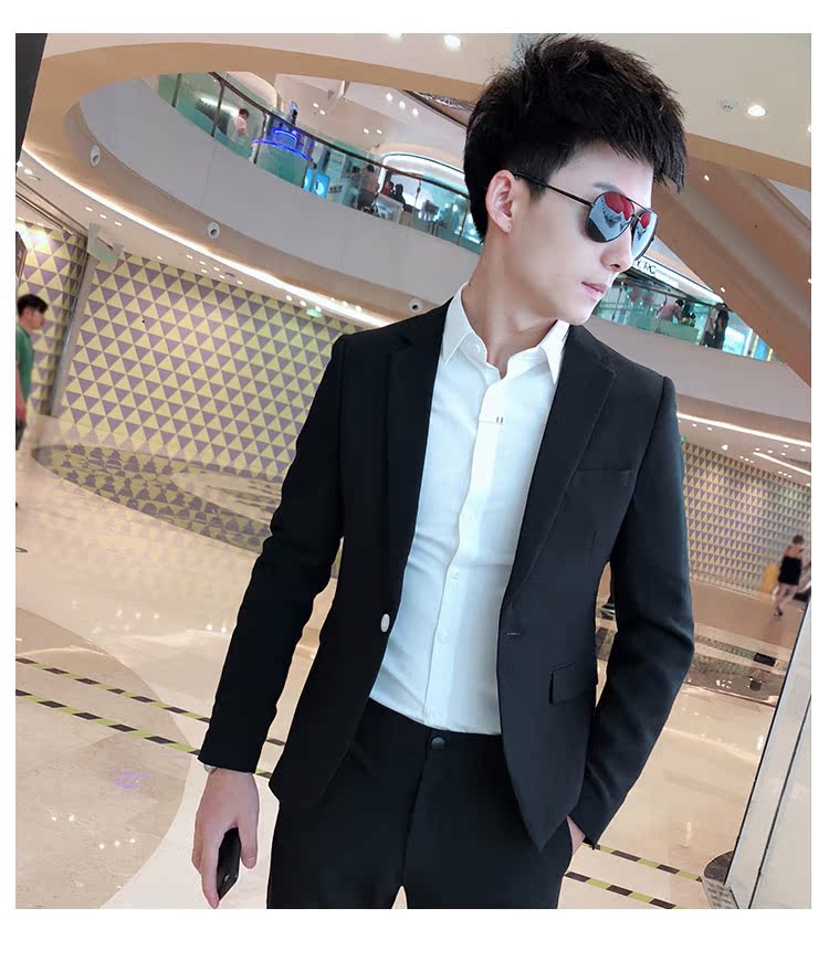 2018 mới thời trang phù hợp với nhỏ phù hợp với nam mỏng phù hợp với hộp đêm Hàn Quốc nhà tạo mẫu tóc chàng trai nhỏ phù hợp với hai bộ thủy triều quần kaki