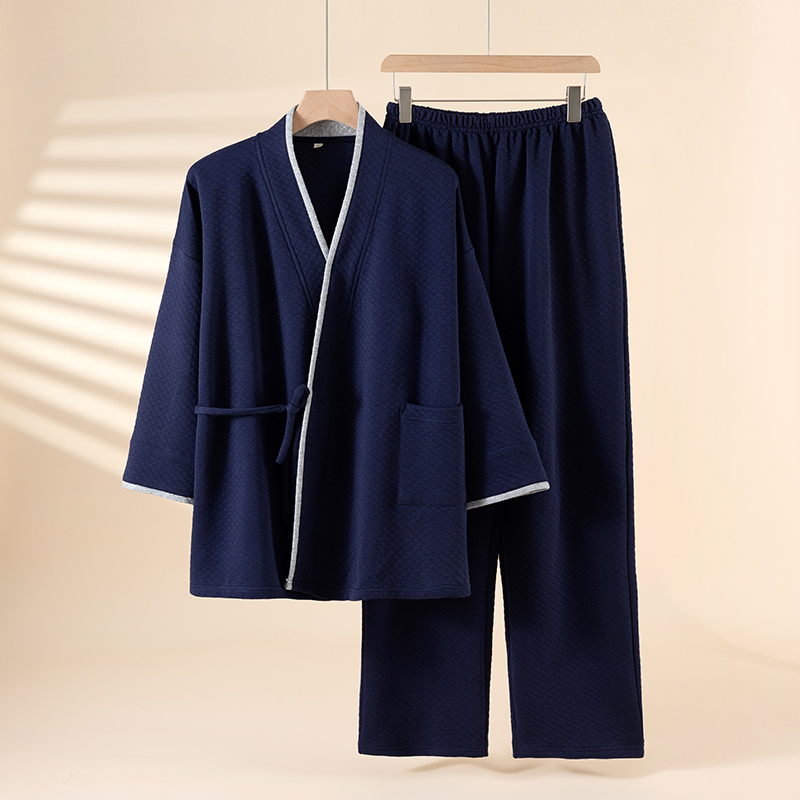 Autumn and Winter Thickened Air Cotton Chinese-Style Hanfu Men's Pajamas Home Wear Set Kimono Loose Tie Ancient Style Elegant