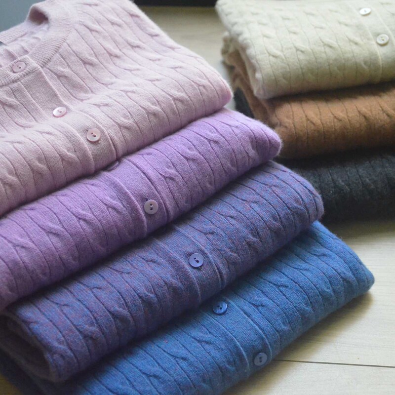 Original Consinee Soft and Cozy Coat, Pure Cashmere Sweater with Twisted Pattern, Cable Knit Cashmere Cardigan, Autumn and Winter Women's Coat