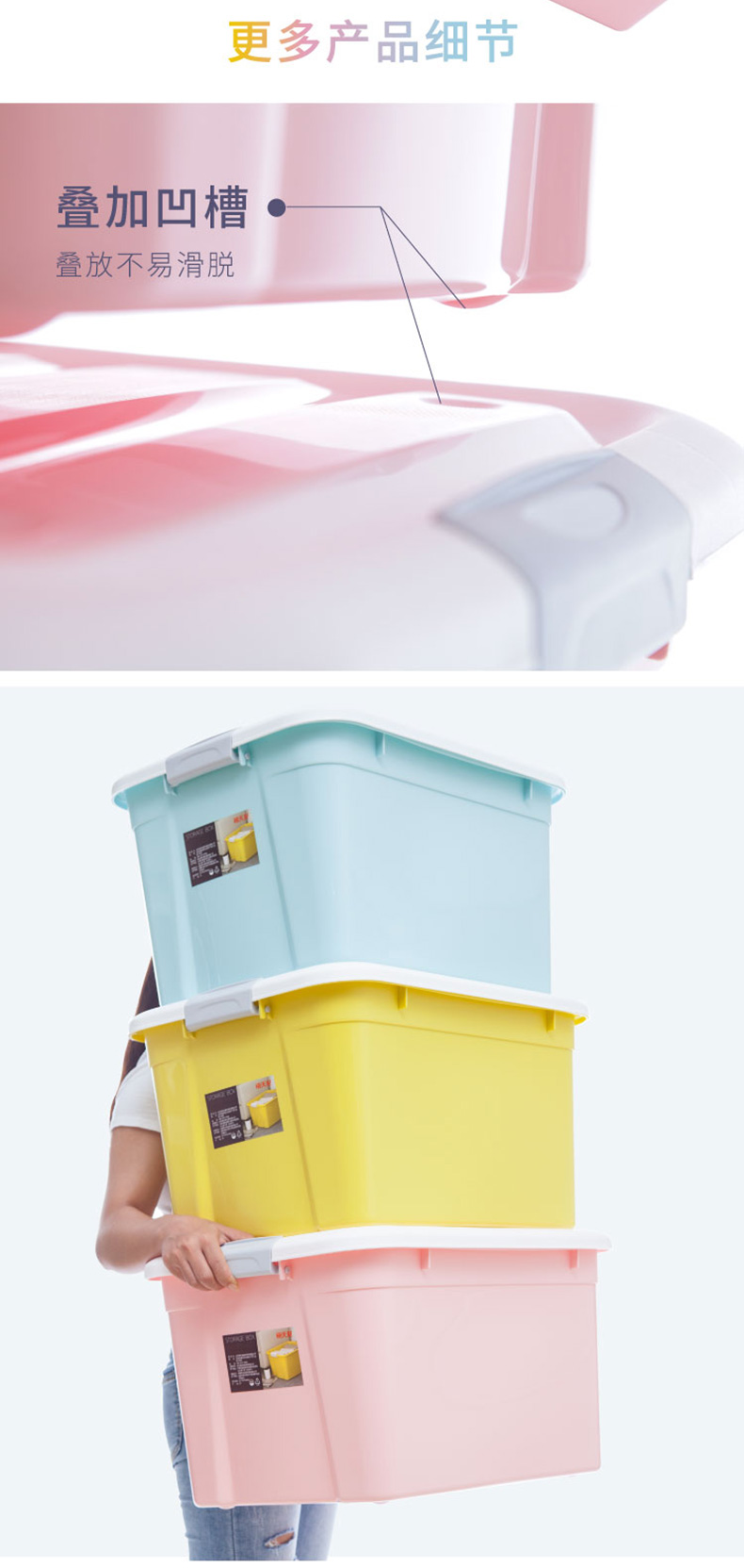 禧天龙 加厚特大号塑料收纳箱 52L*3个 图4