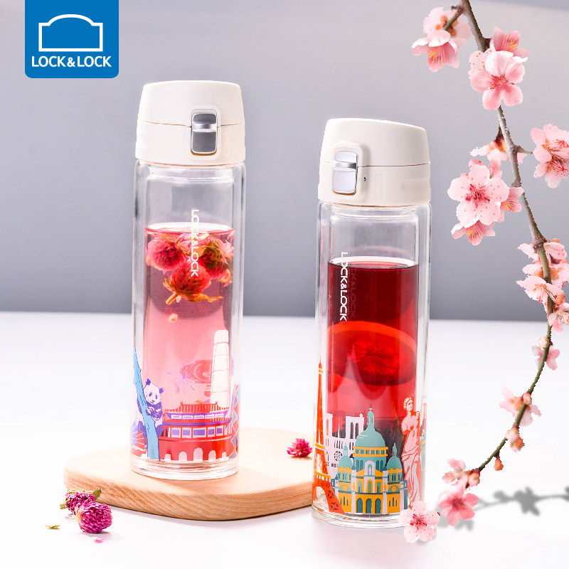 Music buckle Lebuckle double layer heat resistant glass cup thermal insulation anti-burn water cup portable travelling cup male and female cup 350ml