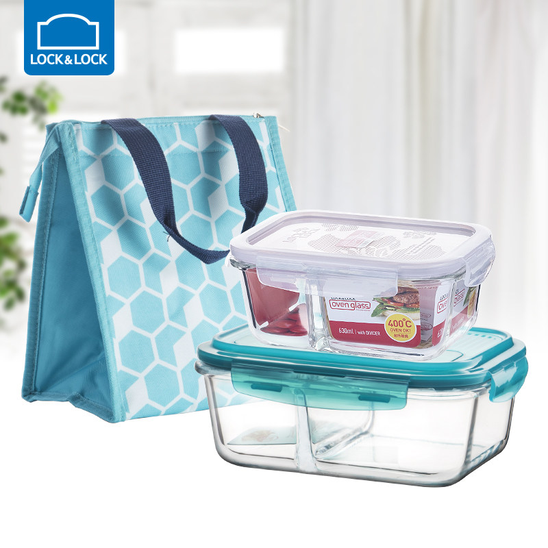 Music Buckle Lotte buckle heat-resistant glass refreshing box separating boxed lunch bag Lunch Box Three Sets