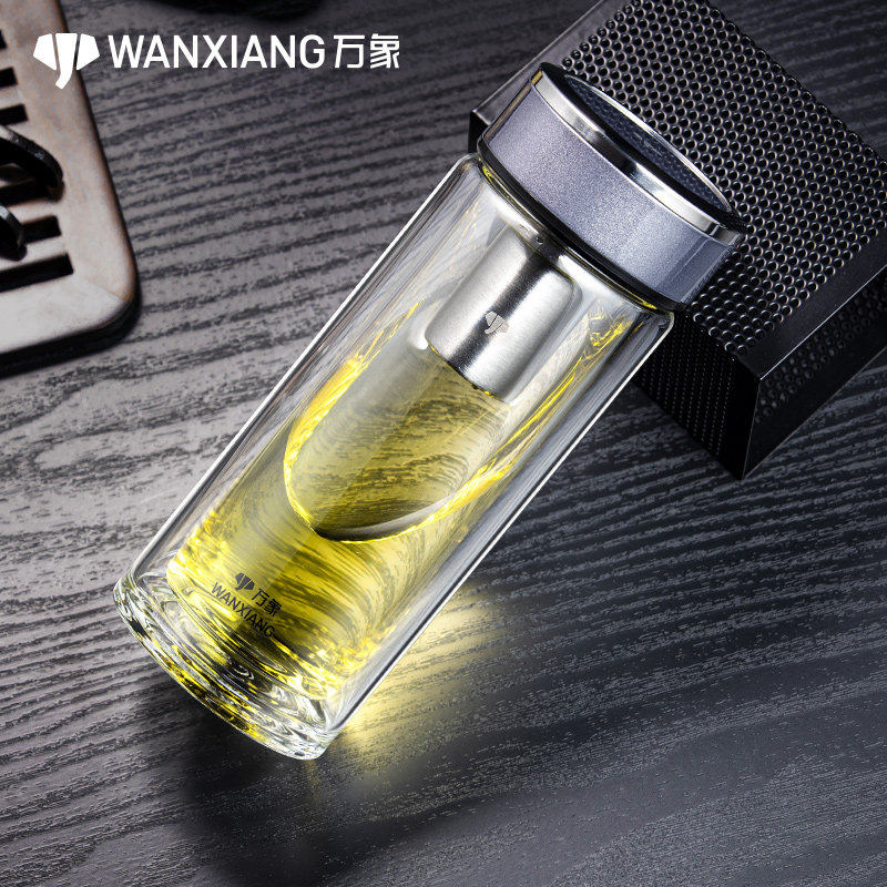 Vientiane double-layer glass tea cup men and women thickened simple fashion tea leakage gift home office portable cup