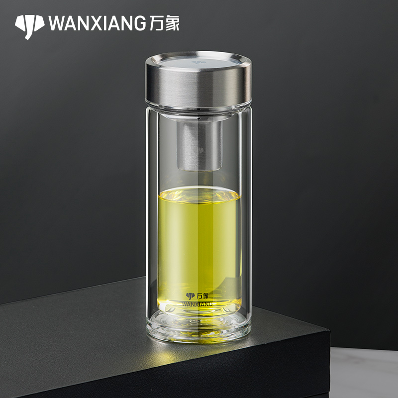 Vientiane double layer men's heat resistant glass cup office water glass home casual tea water cup with vehicle straight body mug