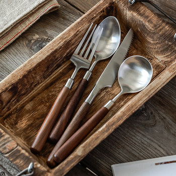 Retro knife and fork spoon walnut cutlery fork 304 stainless steel
