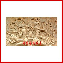Sandstone European-style figure embossed Dai ethnic girl Girl Sculpture Solid Mural Background Wall Hotel Clubhouse Decoration Screen