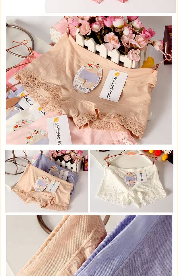 Đồ lót lụa cô gái phương thức cotton bốn điểm quần ren bên eo thấp boxer đồ lót nữ vải cotton - Vòng eo thấp lot day