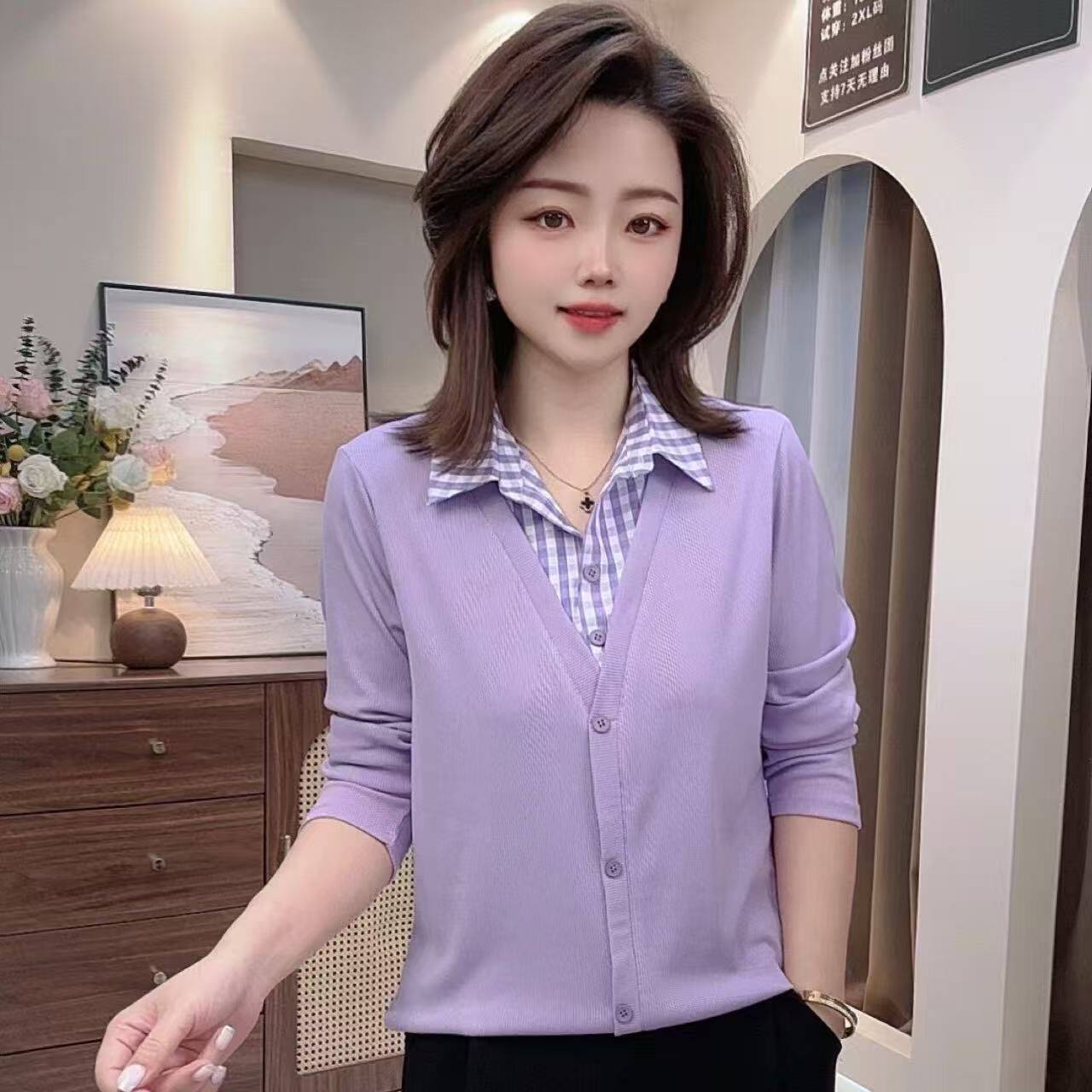 时尚减龄妈妈装 | 假两件长袖衬衫,潮流与实用兼备_大码内搭_淘宝服装网
