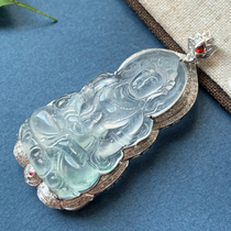 Quarrying natural Burmese ice jade inlay ferry mother pendant kgold inlay jewelry pendant