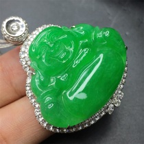 Quarrying Weng Ice Jade Ice Green Big Buddha Pendant K Gold Inlay Jewelry Pendant