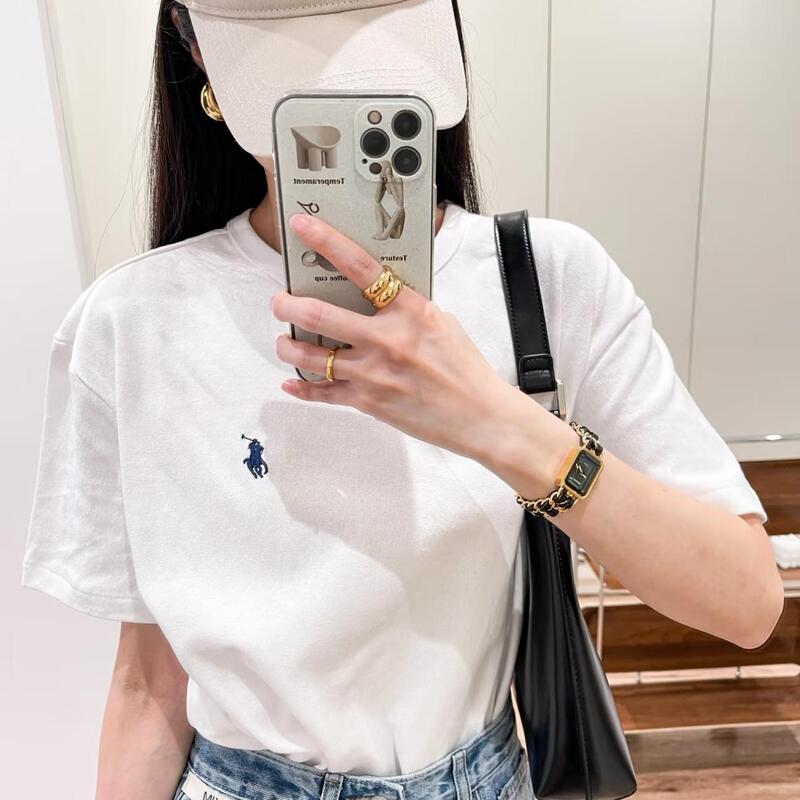 Ralph Lauren/Ralph Lauren Women's Round Neck Classic Pony Logo Thin Regular Shoulder Short-Sleeved Casual T-Shirt