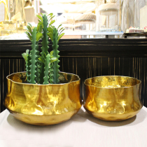 India imported light luxury wide mouth gold large flower ornaments Living room decoration villa flower arrangement Metal large flower plate