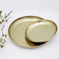 India imported handmade hand hammer pattern aluminum round tray tea plate Fruit plate Gold drum storage teacup tray ornaments