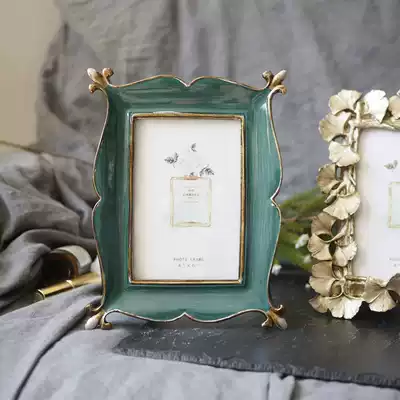 European style retro photo frame bedroom living room decorations exquisite classical dark green 6 inch table hanging wall