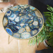 American simple modern natural blue Agate stone round coffee table Metal chair model tenant hall furniture small side several