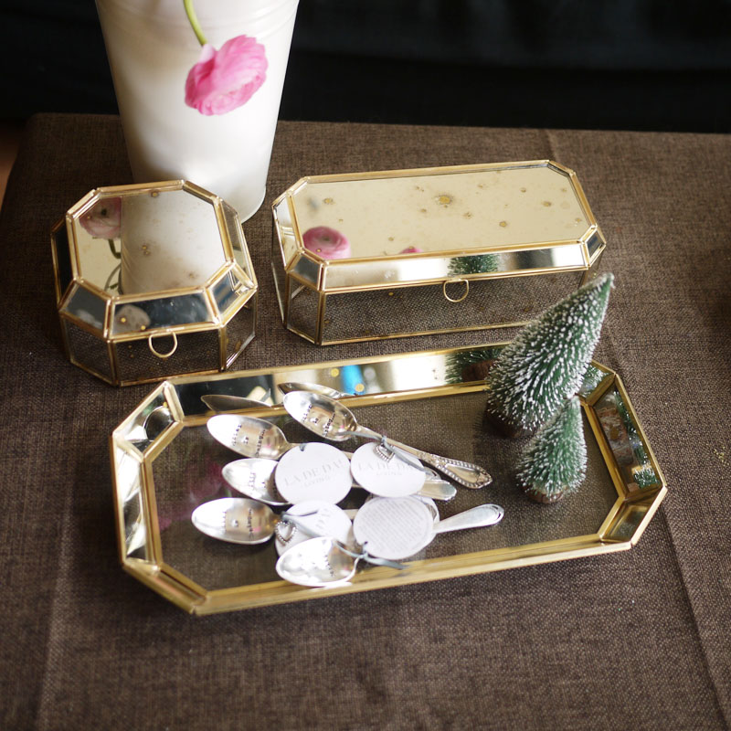 Eurostyle Retro Delicately Decorated Glass Containing Jewelry Ring Earrings Jewellery Containing Box Hem