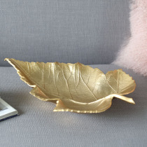 Nordic light luxury alloy tray decorative ornaments Golden leaves dried fruit candy storage plate Living room creative soft decoration