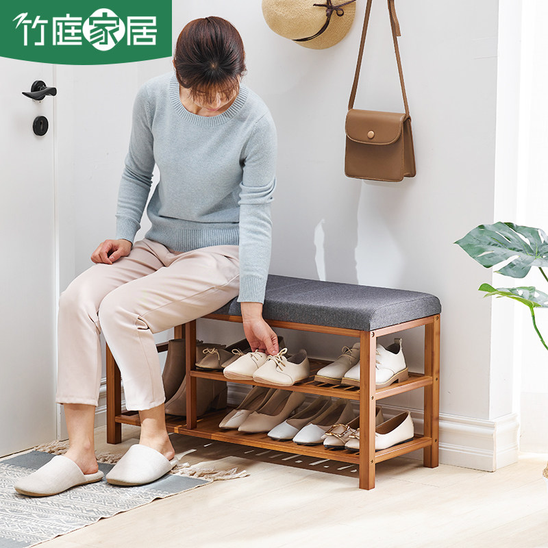 Solid wood Entrance Changing Shoes stool Home doorway Sitting Style Shoes Stool Multifunction strip stool Shoe Rack Soft Bag Cushion