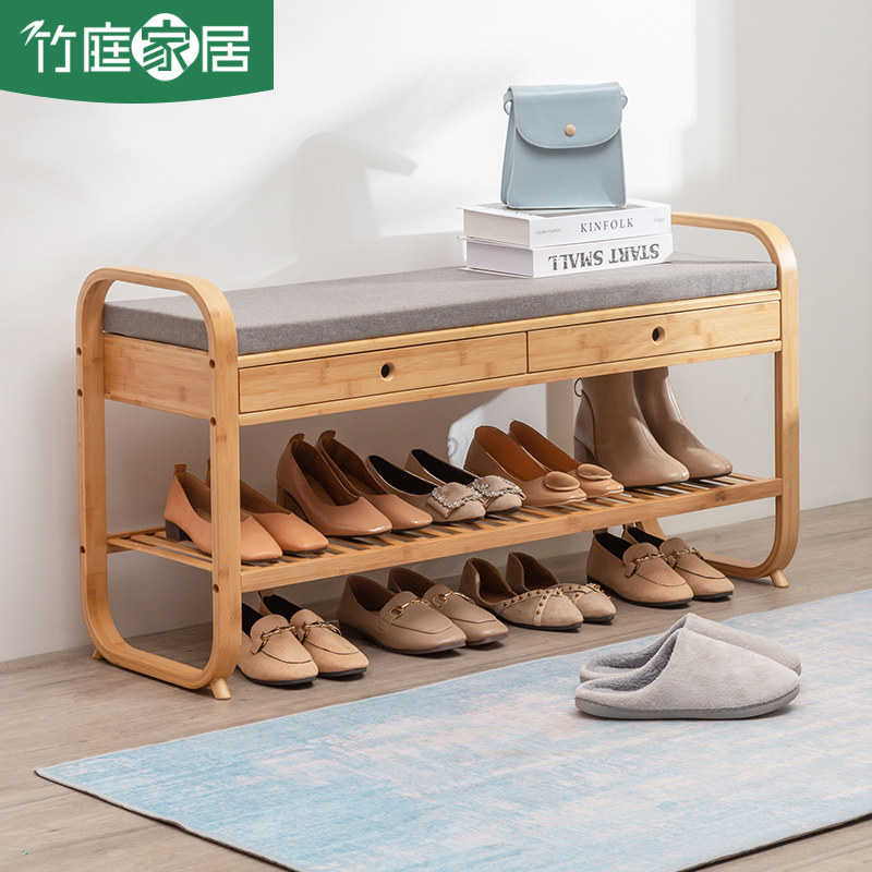 Bamboo Court Nordic Swapped Shoes Stool Home Doorway Creative Shoe Cabinet Wear stool Bench Strip Stool Multifunction Storage Stool Can Sit