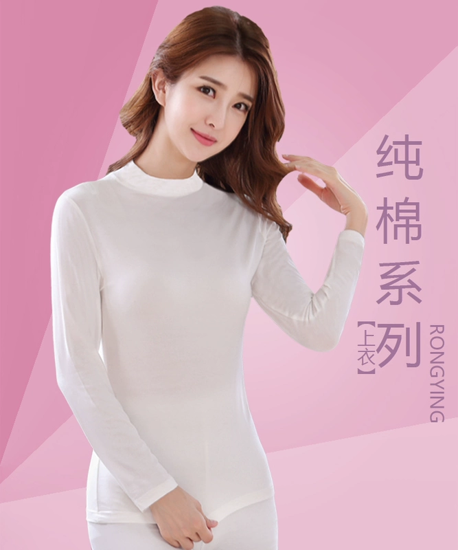 Mùa đông nửa cổ cao quần áo mùa thu phụ nữ cotton tinh khiết cho người trung niên và cao tuổi đồ lót nhiệt cổ áo bảo vệ cổ áo len dài tay đáy áo len - Áo ấm