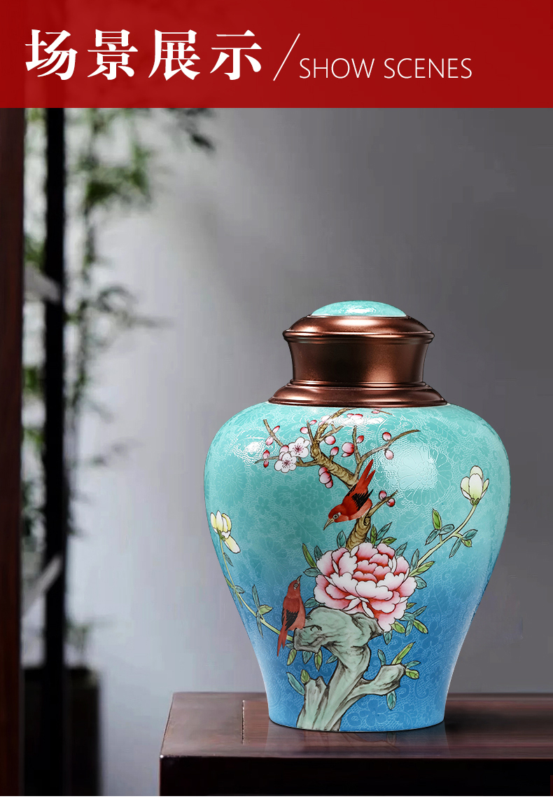 Jingdezhen manual caddy fixings tea storage jar with cover the food - grade sealed as cans ceramic tea pot awake half a catty