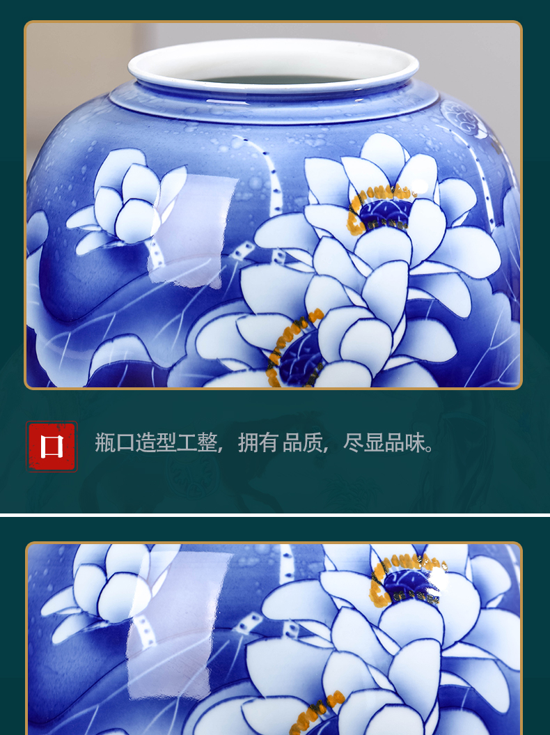Blue and white porcelain of jingdezhen ceramic tea Chinese tea pot with cover seal storage jar decorations furnishing articles