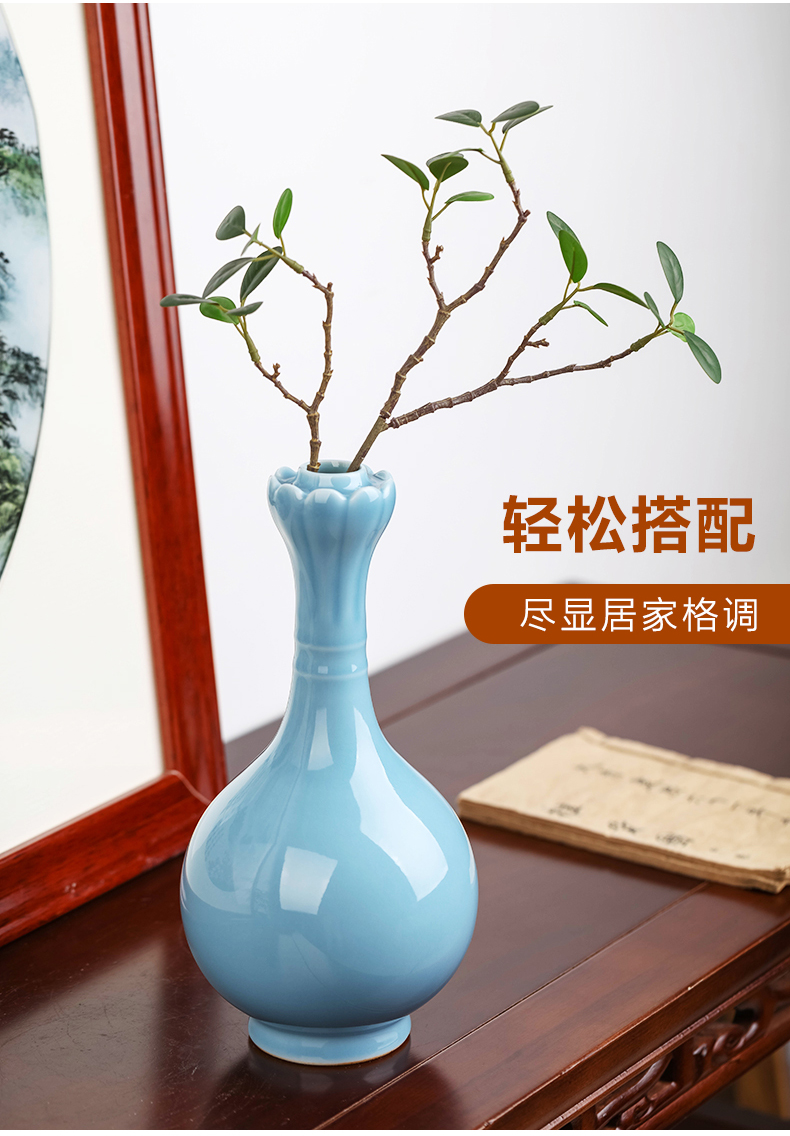 Jingdezhen ceramics powder blue glaze vase flower arranging small creative living room of Chinese style household adornment desktop furnishing articles