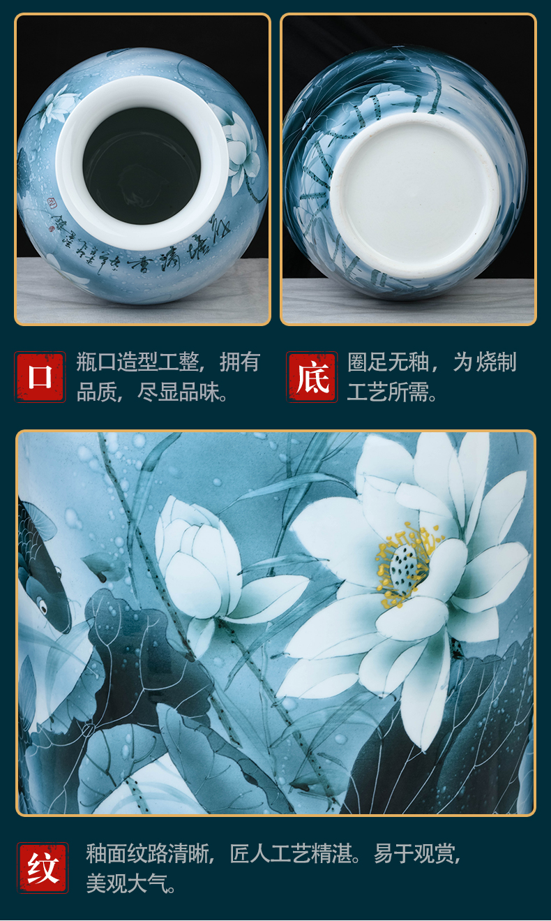 Jingdezhen chinaware lotus of blue and white porcelain vase hand - made flower arrangement sitting room decoration of Chinese style desktop furnishing articles