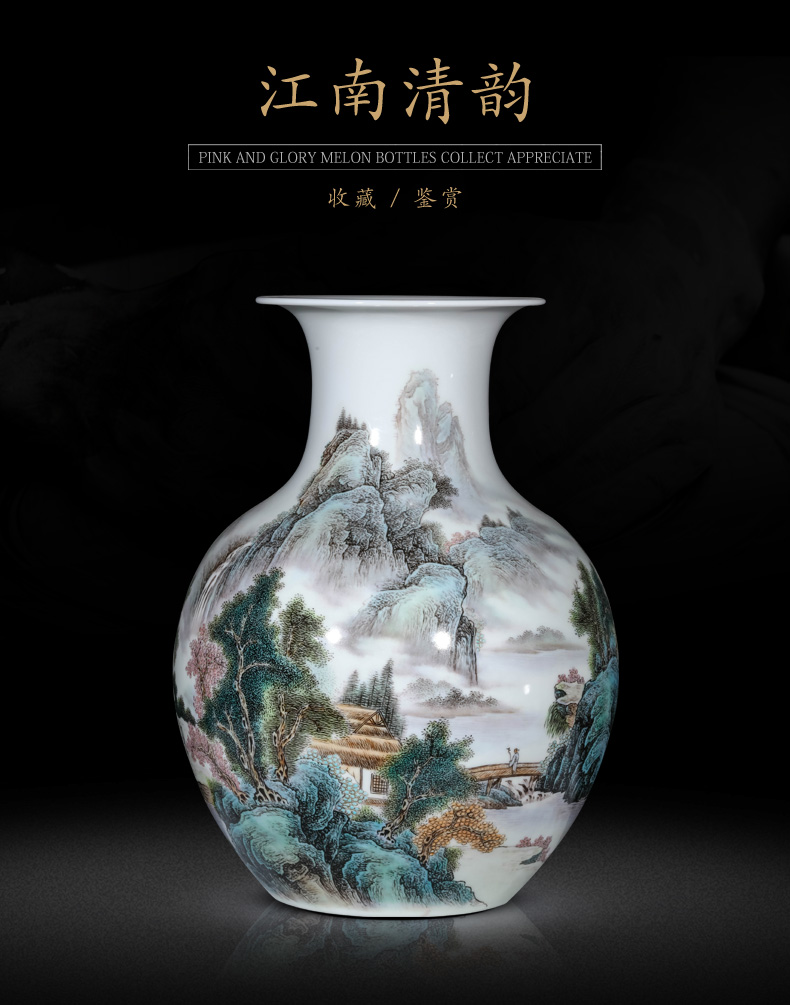 Jingdezhen ceramic vases, flower arrangement sitting room place masters hand - made famille rose porcelain of Chinese landscape porch decoration
