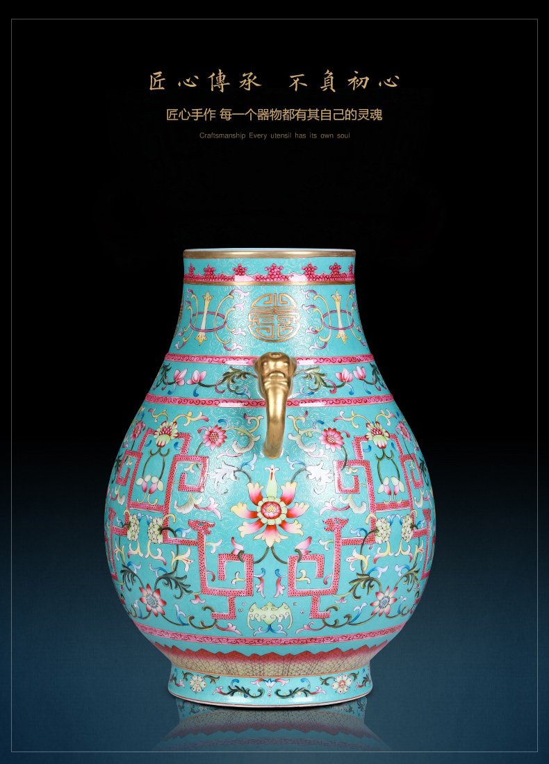 Jingdezhen ceramics vase imitation the qing qianlong blue scramble for flower pattern f barrels statute of Chinese style household decorations