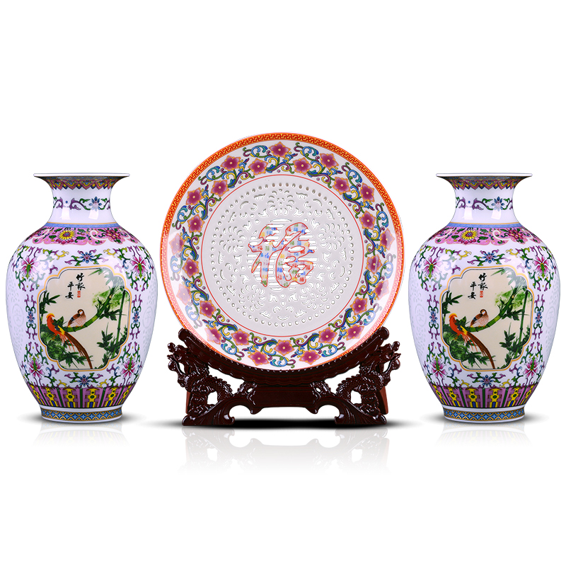 Jingdezhen ceramics three suits for vases, flower arranging small sitting room of Chinese style household decorates porch place table