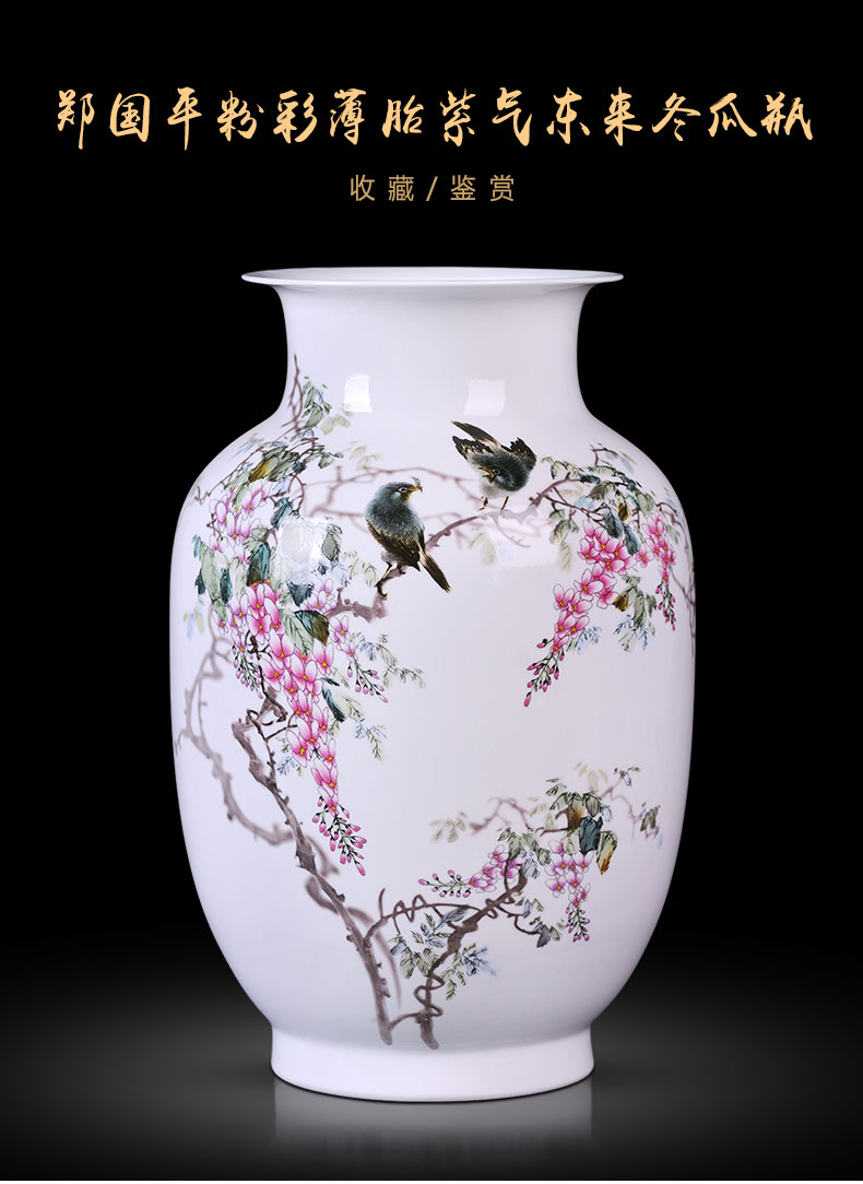 Jingdezhen ceramic vase pastel eggshell porcelain flower arrangement sitting room adornment study ancient frame of Chinese style household furnishing articles