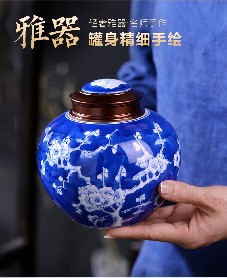 Jingdezhen porcelain tea pot small Chinese blue and white tea urn hand - made household sealed container storage POTS