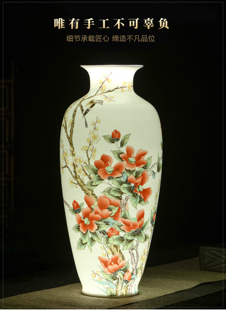 Jingdezhen ceramic powder enamel vase thin body is the sitting room of Chinese style household flower arranging TV ark adornment porcelain furnishing articles