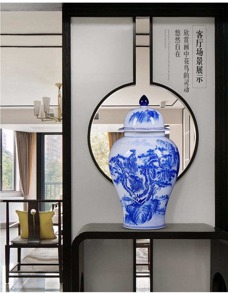 Blue and white landscape of jingdezhen ceramics, vases, flower arrangement sitting room of Chinese style restoring ancient ways TV cabinet office decoration furnishing articles