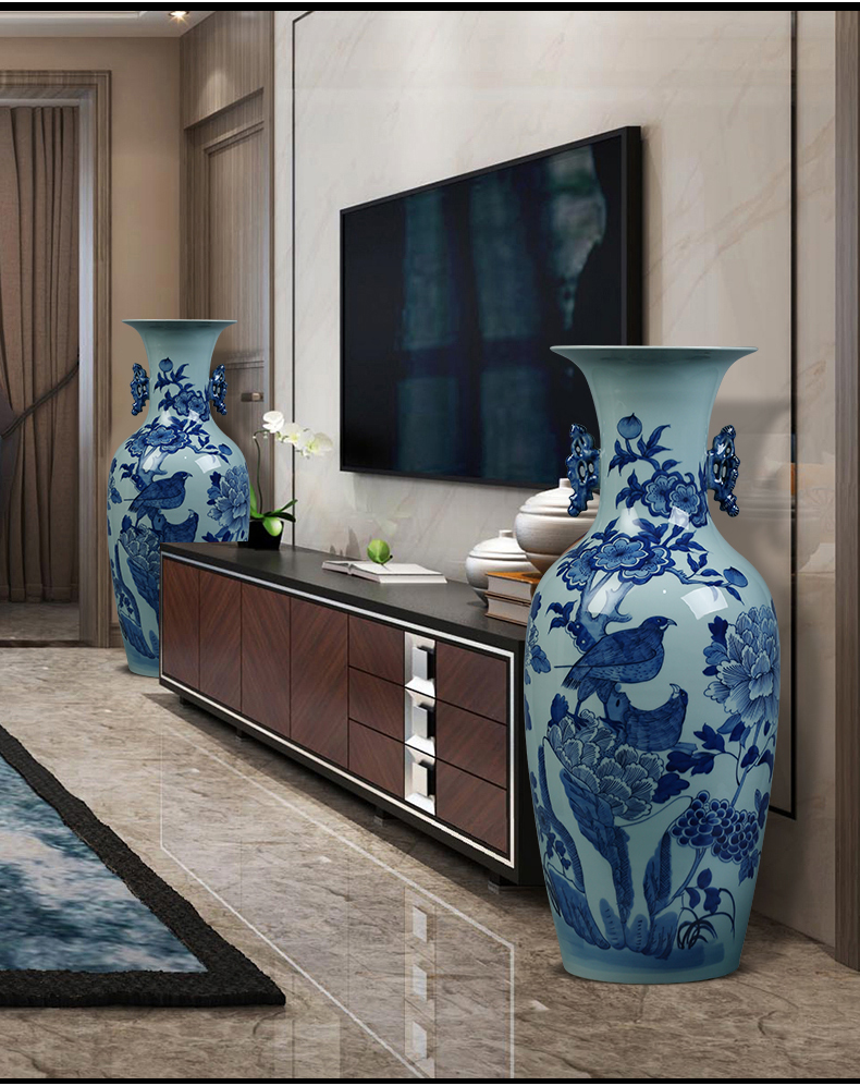 Jingdezhen ceramic vase landing a large sitting room of Chinese style flower arranging porch is decorated furnishing articles opening gifts blue and white porcelain