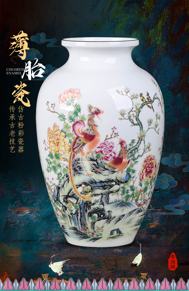 Jingdezhen ceramics vase pastel thin body porcelain flower arrangement craft sitting room of Chinese style household decoration porcelain furnishing articles