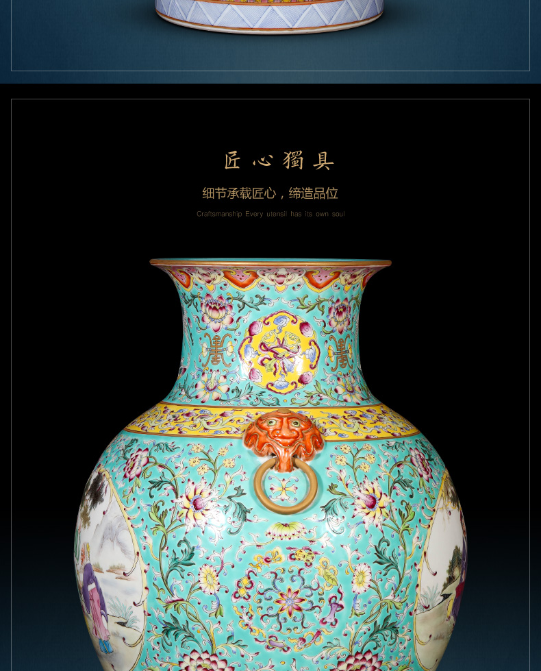 Jingdezhen ceramic imitation the qing qianlong vase Chinese style living room blue scramble to spend the lion shell household decorative furnishing articles