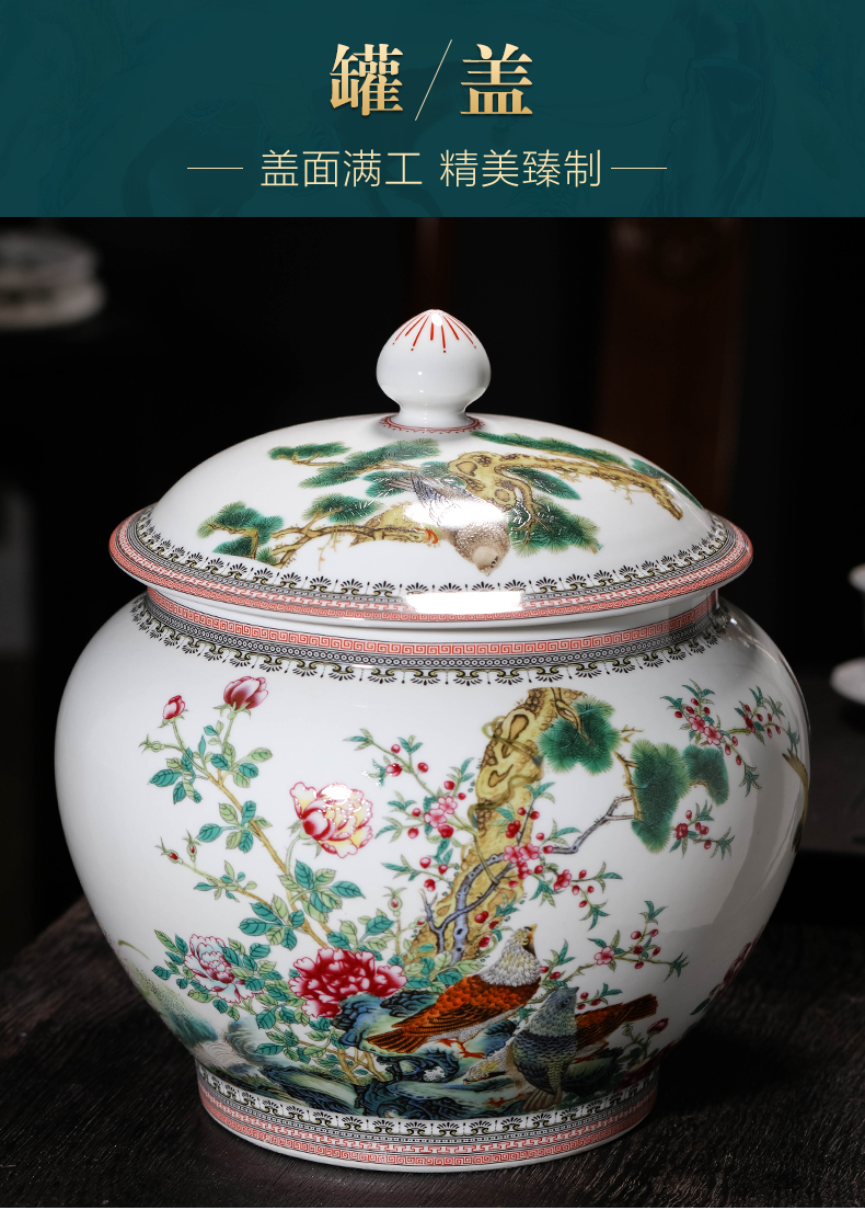 Archaize of jingdezhen ceramics powder enamel caddy fixings sitting room porch place large puer tea cake sealed jar